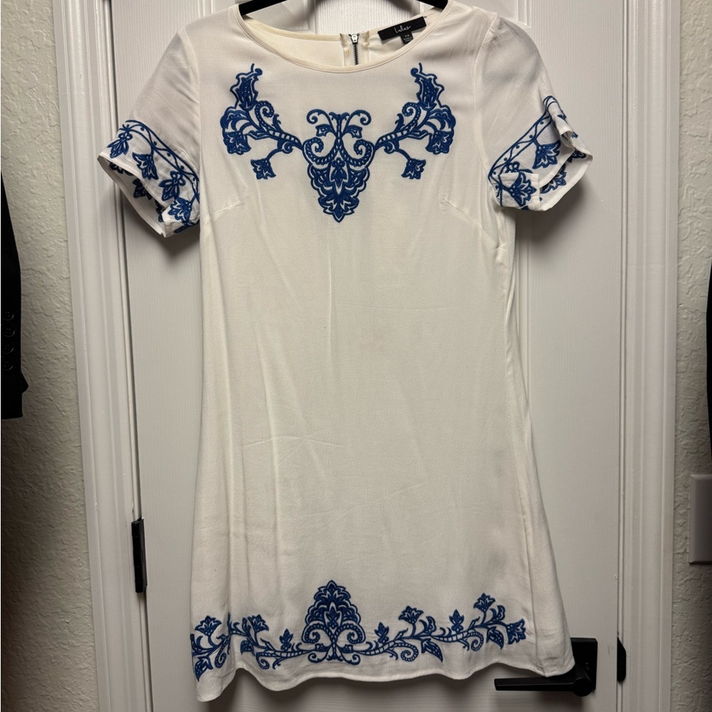 Lulu's White Dress with Blue Detailing
